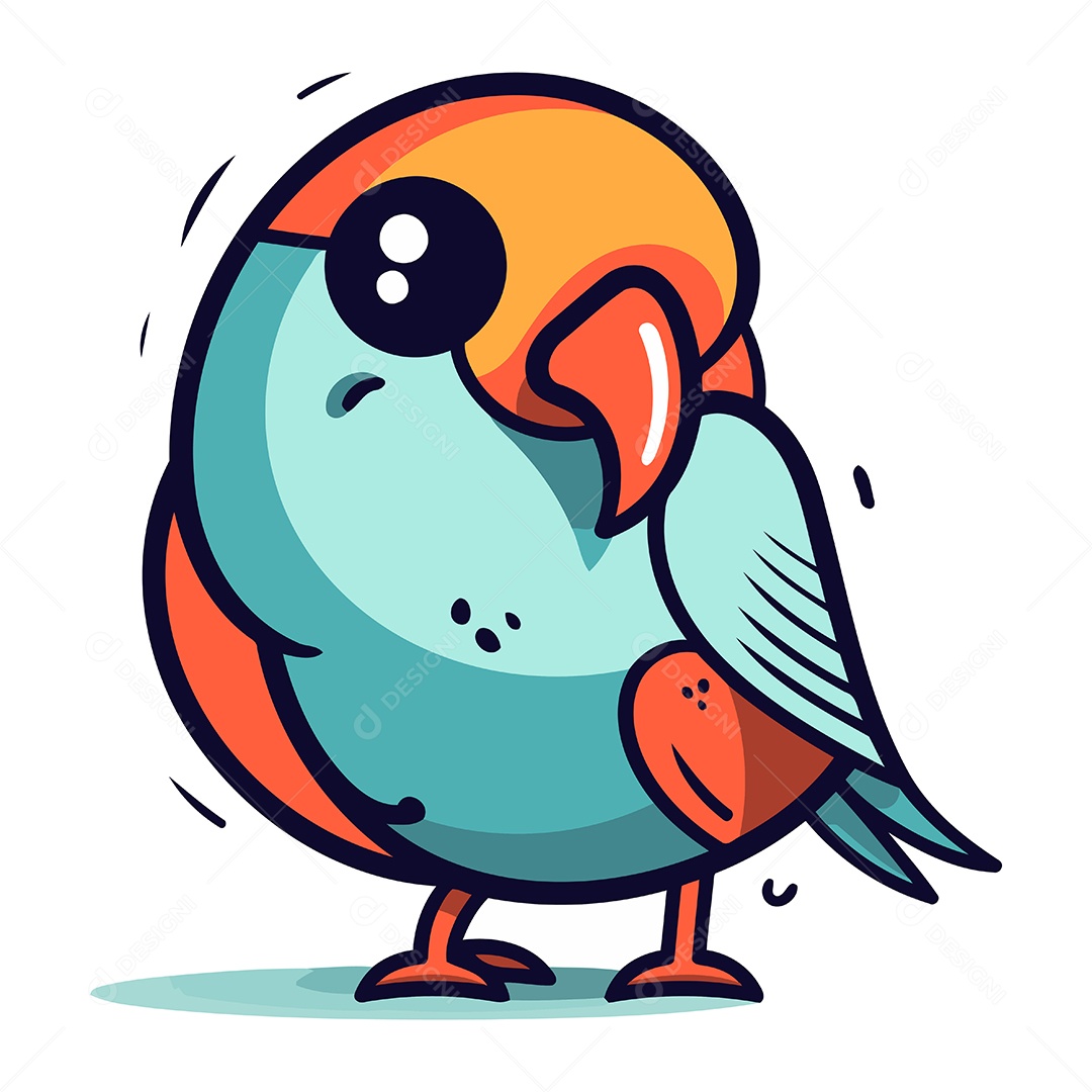 Papagaio Fofo de Desenho Animado Ilustração Vetor EPS