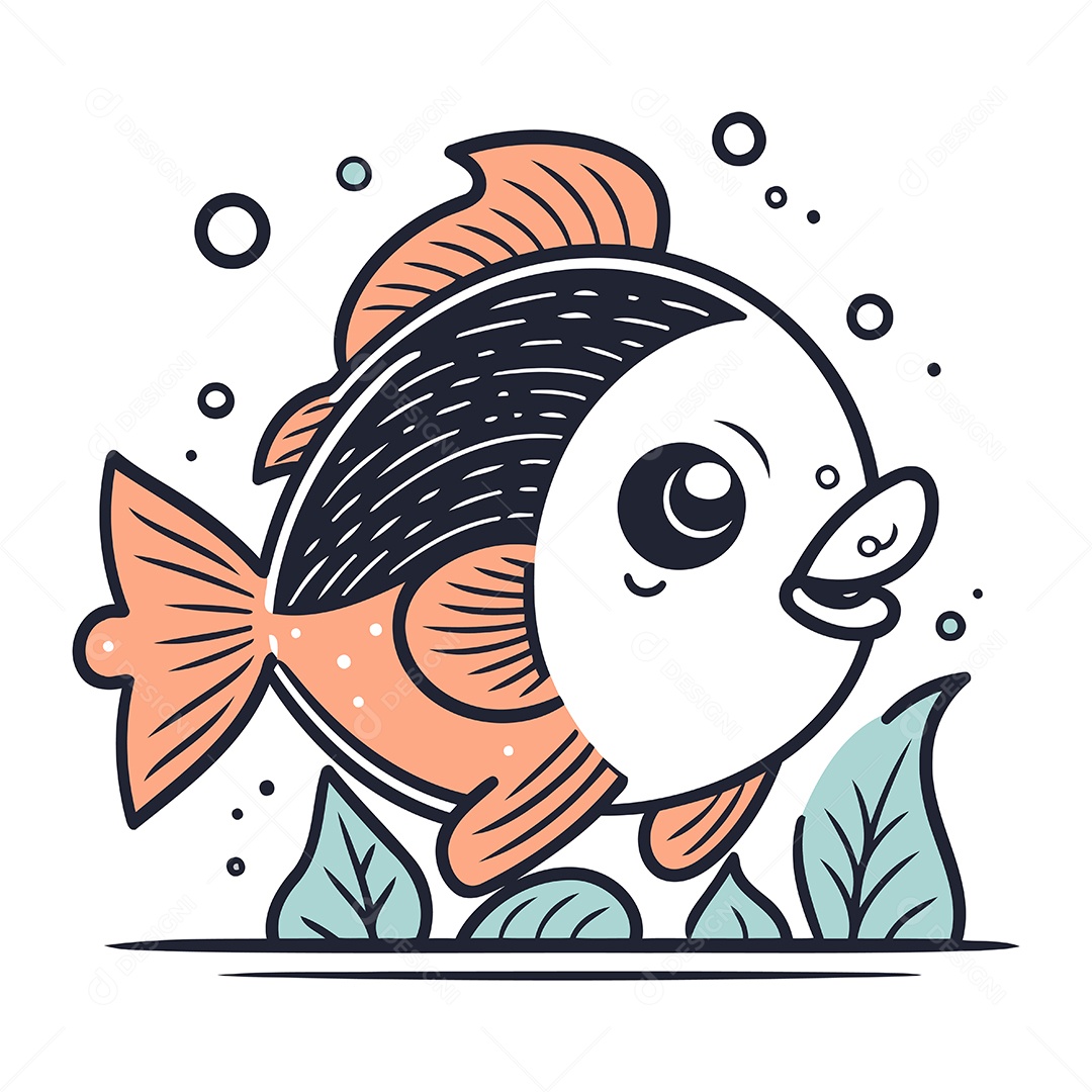 Peixe Bonito de Desenho Animado Ilustração Vetor EPS