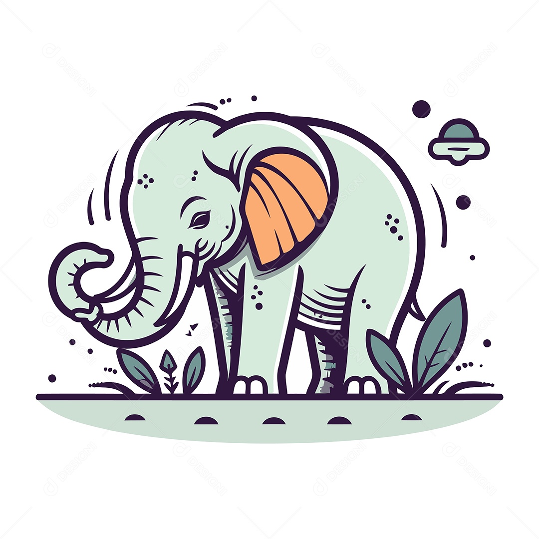 Elefante Fofo de Desenho Animado Ilustração Vetor EPS