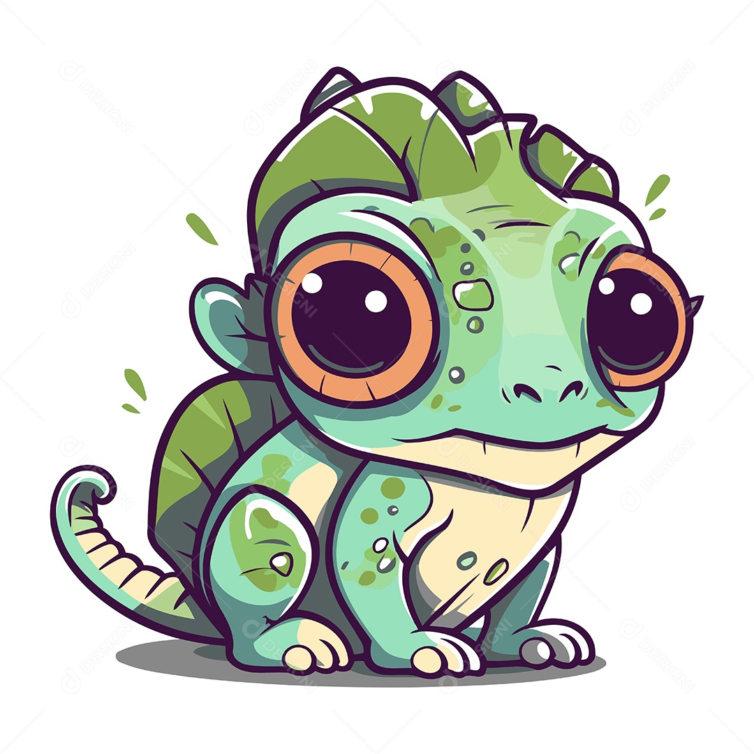 Camaleão Bonito de Desenho Animado Ilustração Vetor EPS
