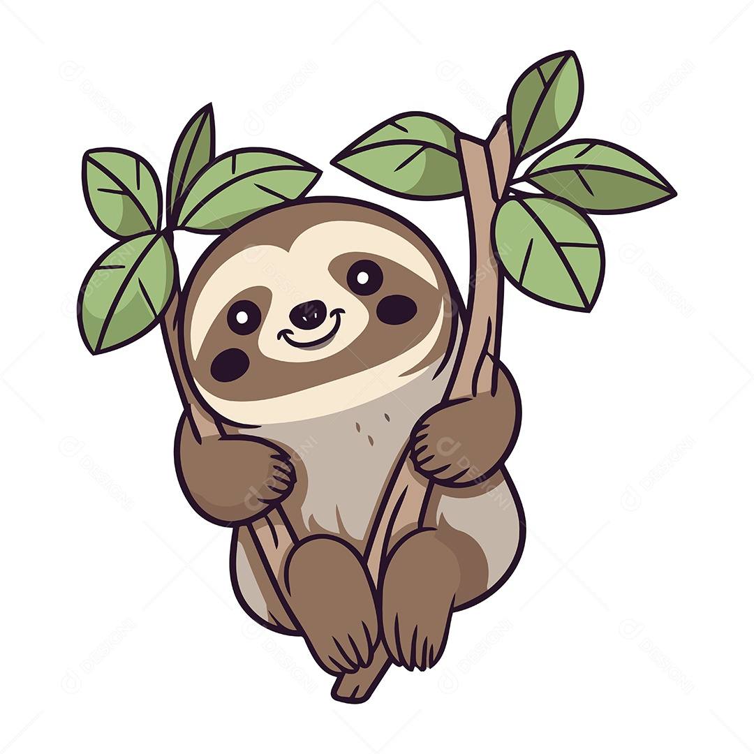 Preguiça Fofa de Desenho Animado Ilustração Vetor EPS