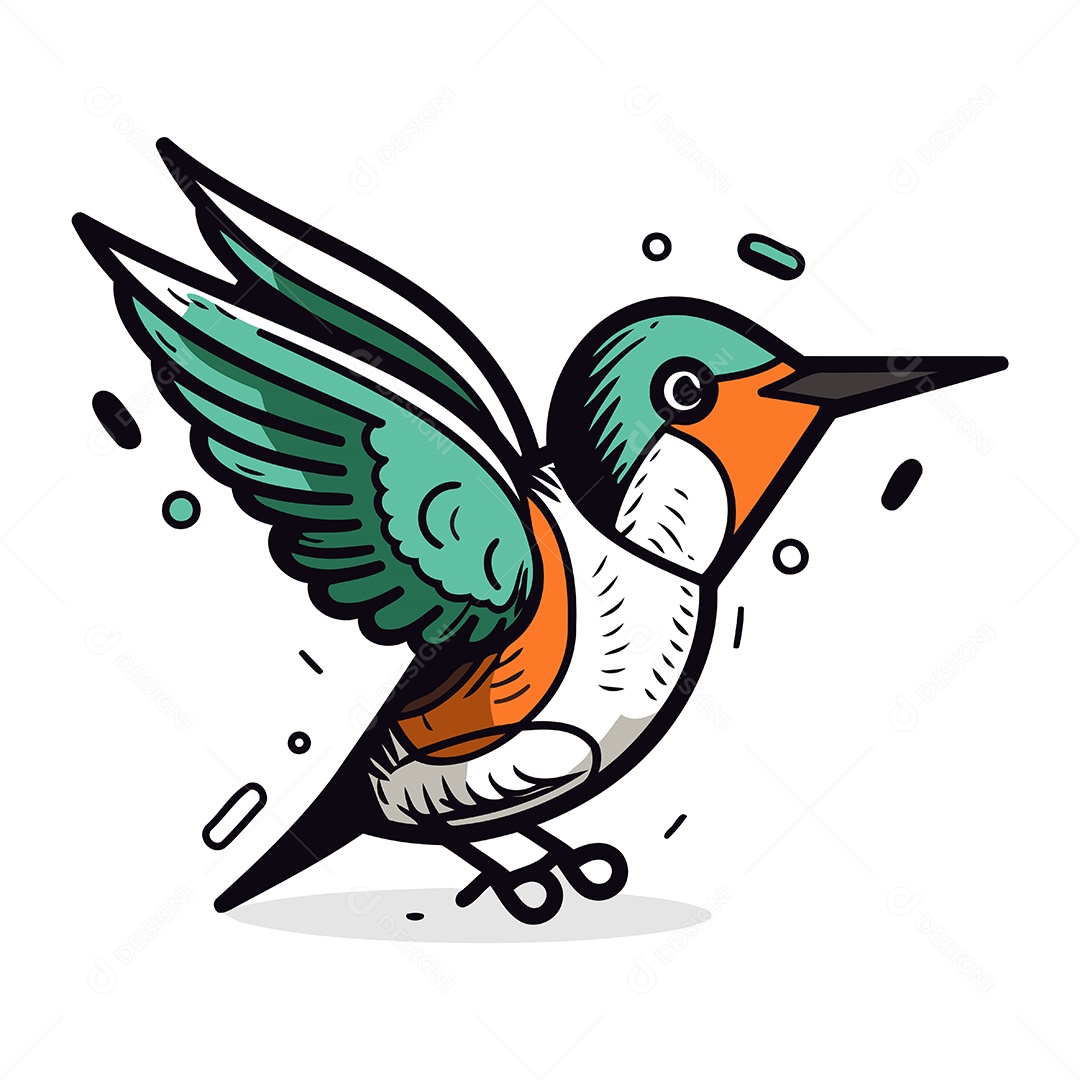 Lindo Beija Flor de Desenho Animado Ilustração Vetor EPS