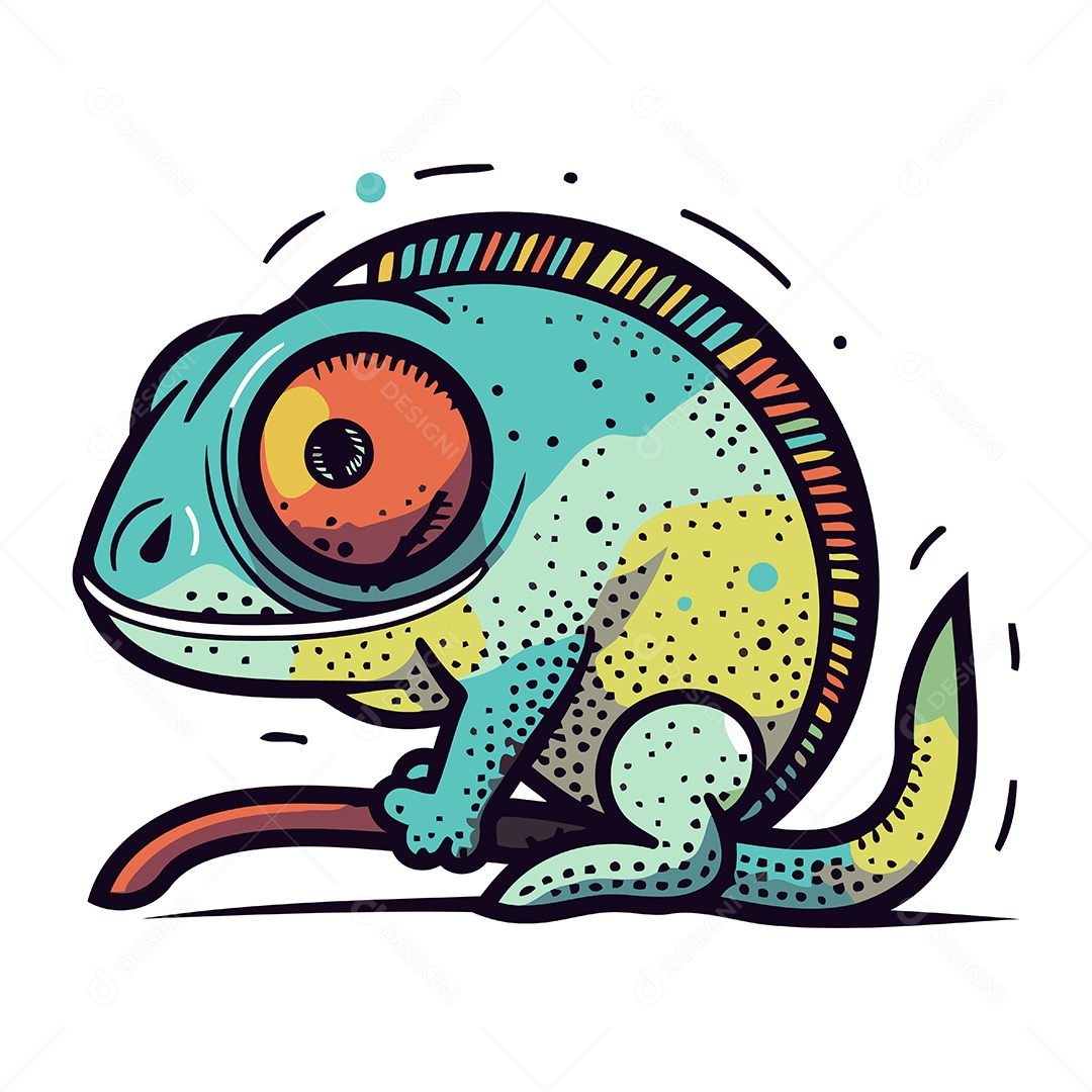 Camaleão Colorido de Desenho Animado Ilustração Vetor EPS