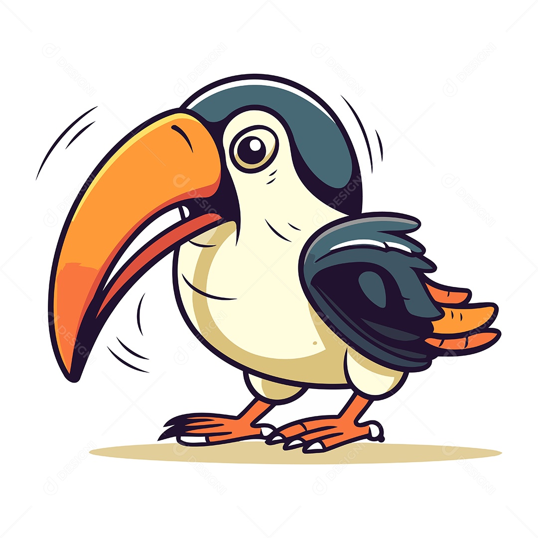 Tucano Fofo de Desenho Animado Ilustração Vetor EPS