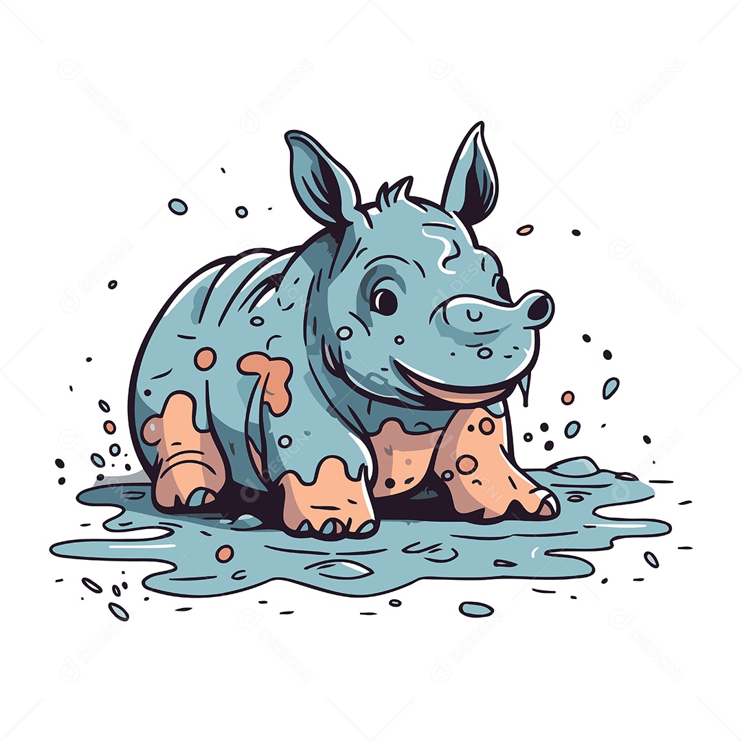 Rinoceronte de Desenho Animado Ilustração Vetor EPS