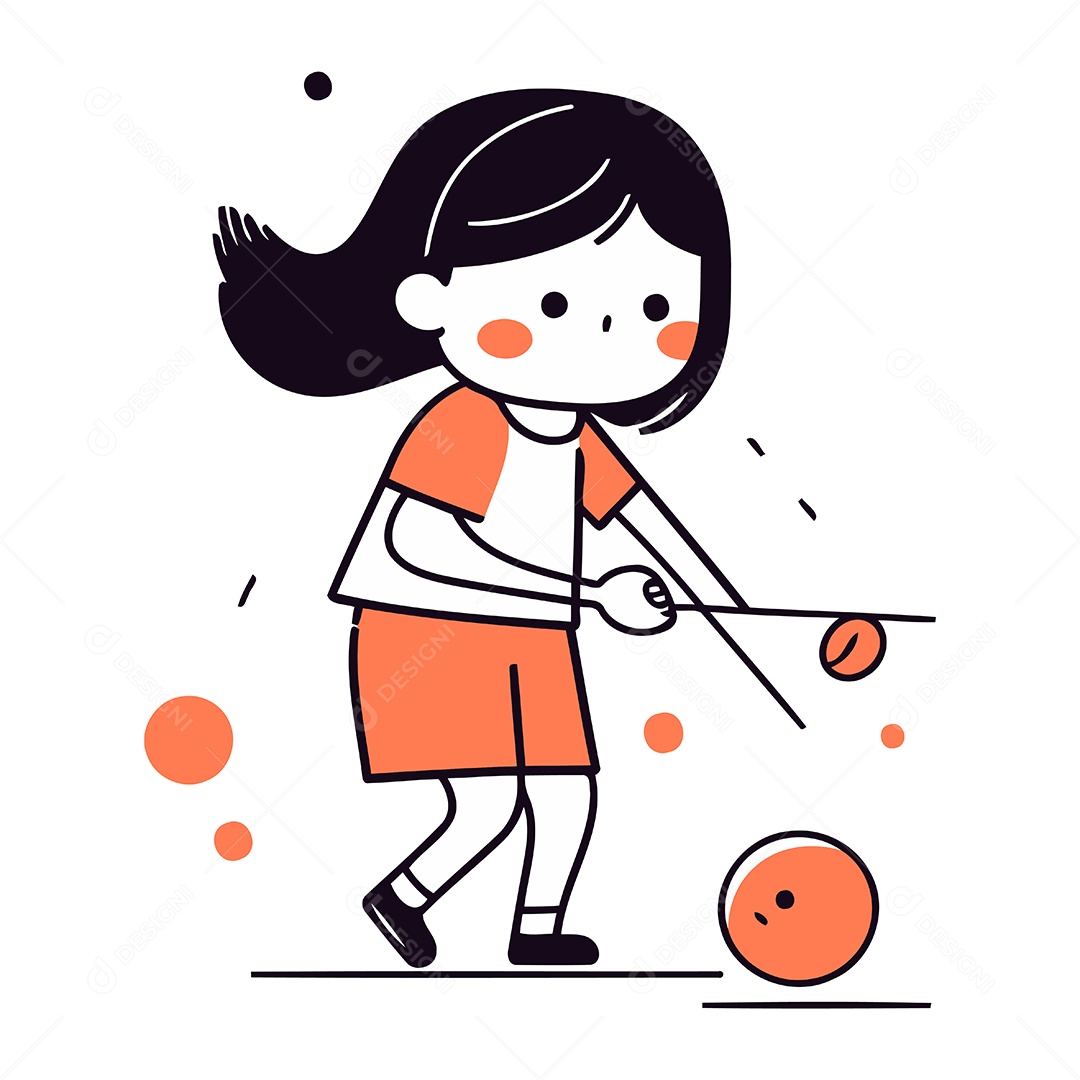 Menina Jogando Golfe de Desenho Animado Ilustração Vetor EPS