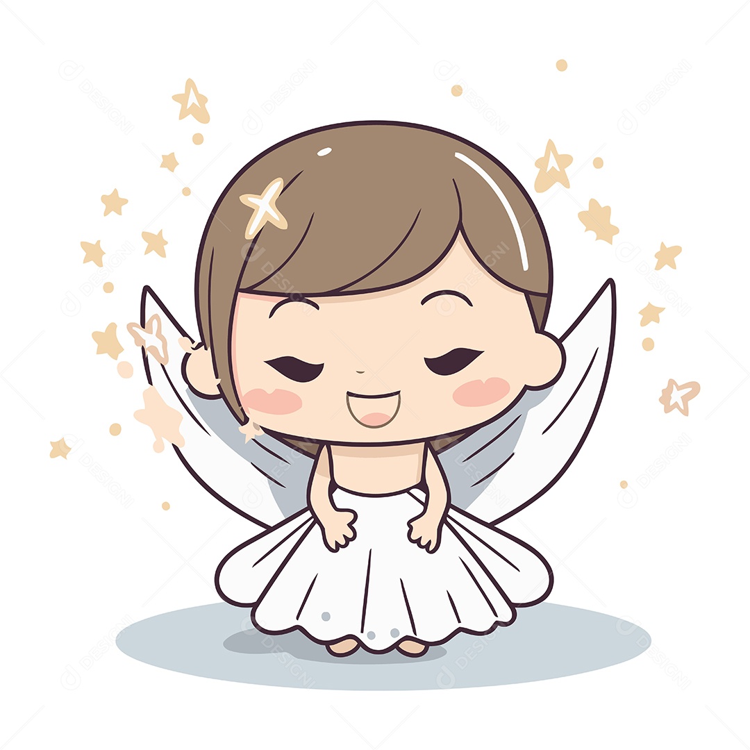 Menina Anjo Fofa de Desenho Animado Ilustração Vetor EPS