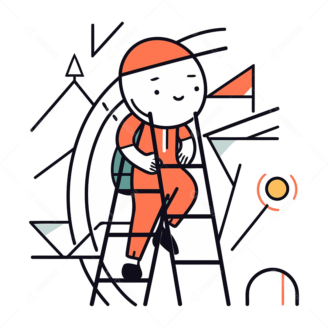 Garotinho Engraçado Subindo a Escada de Desenho Animado Ilustração Vetor EPS