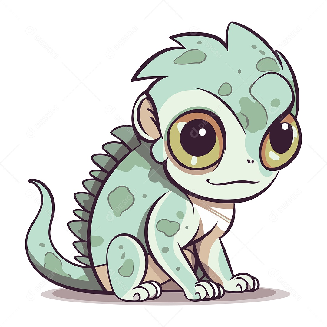 Camaleão Bonito de Desenho Animado Ilustração Vetor EPS