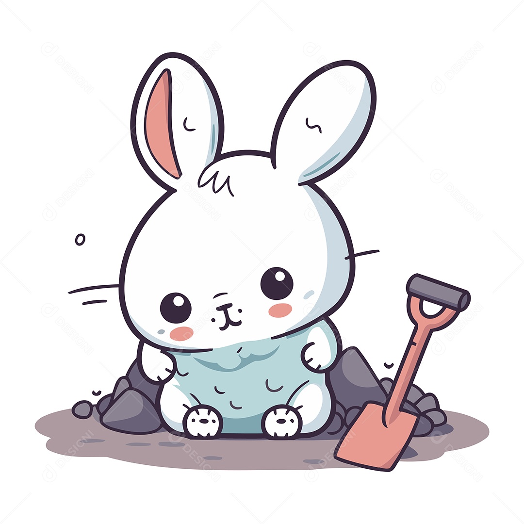 Coelho Cavando de Desenho Animado Ilustração Vetor EPS