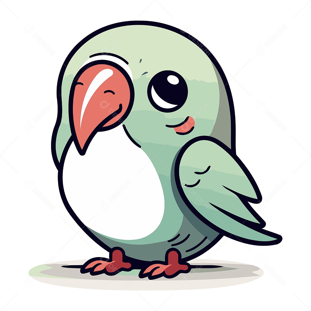 Papagaio Verde Fofo de Desenho Animado Ilustração Vetor EPS