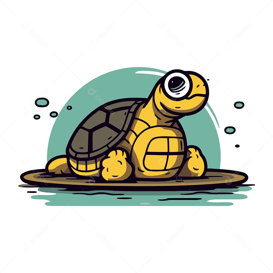 Tartaruga Marinha de Desenho Animado Ilustração Vetor EPS