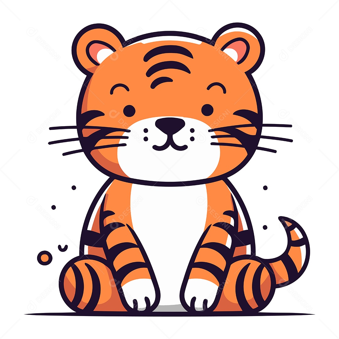 Tigre Fofo de Desenho Animado Ilustração Vetor EPS