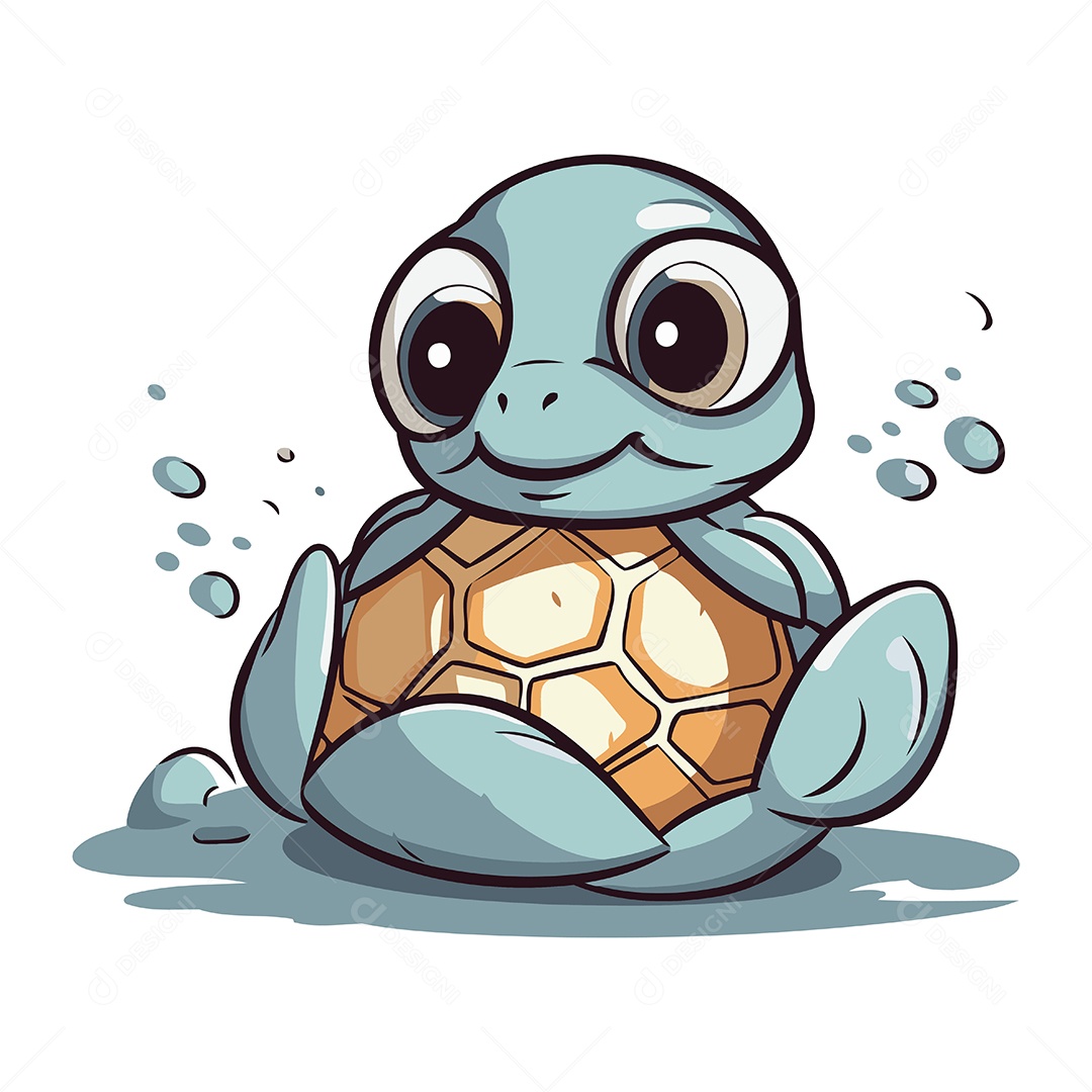 Tartaruga Fofa de Desenho Animado Ilustração Vetor EPS