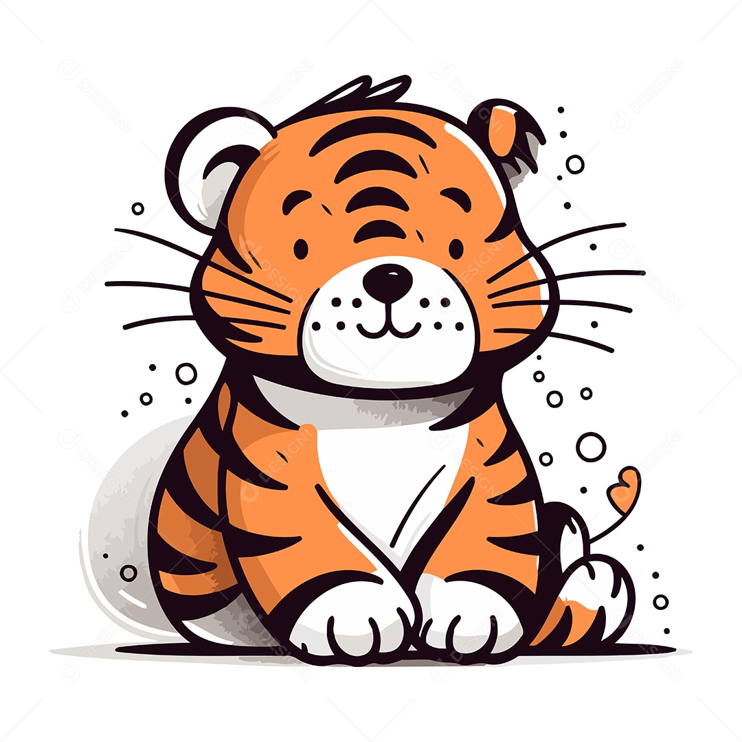 Tigre Fofo de Desenho Animado Ilustração Vetor EPS