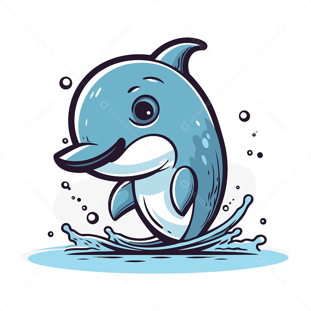 Golfinho Bonito de Desenho Animado Ilustração Vetor EPS