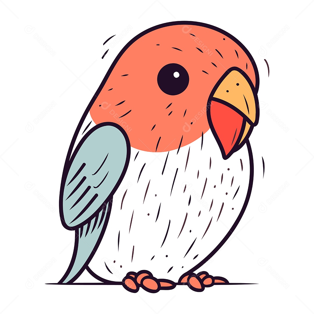 Pássaro Papagaio Fofo de Desenho Animado Ilustração Vetor EPS