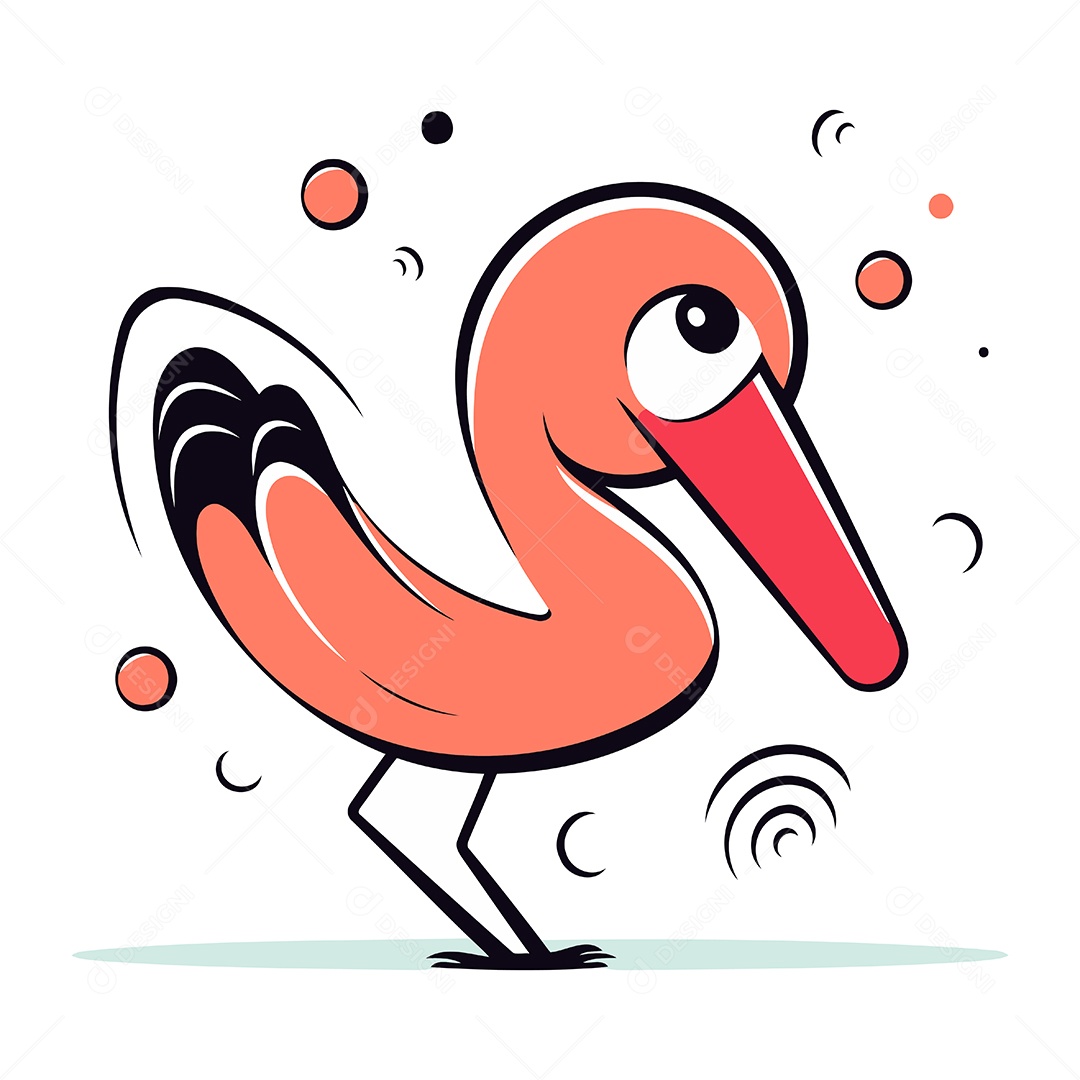 Pássaro Flamingo de Desenho Animado Ilustração Vetor EPS