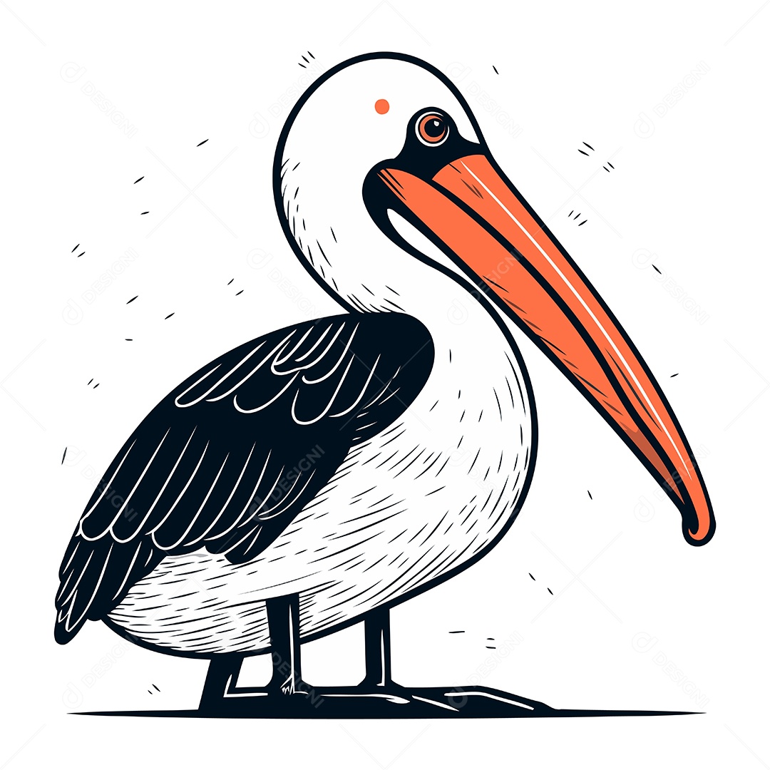 Pelicano de Desenho Animado Ilustração Vetor EPS