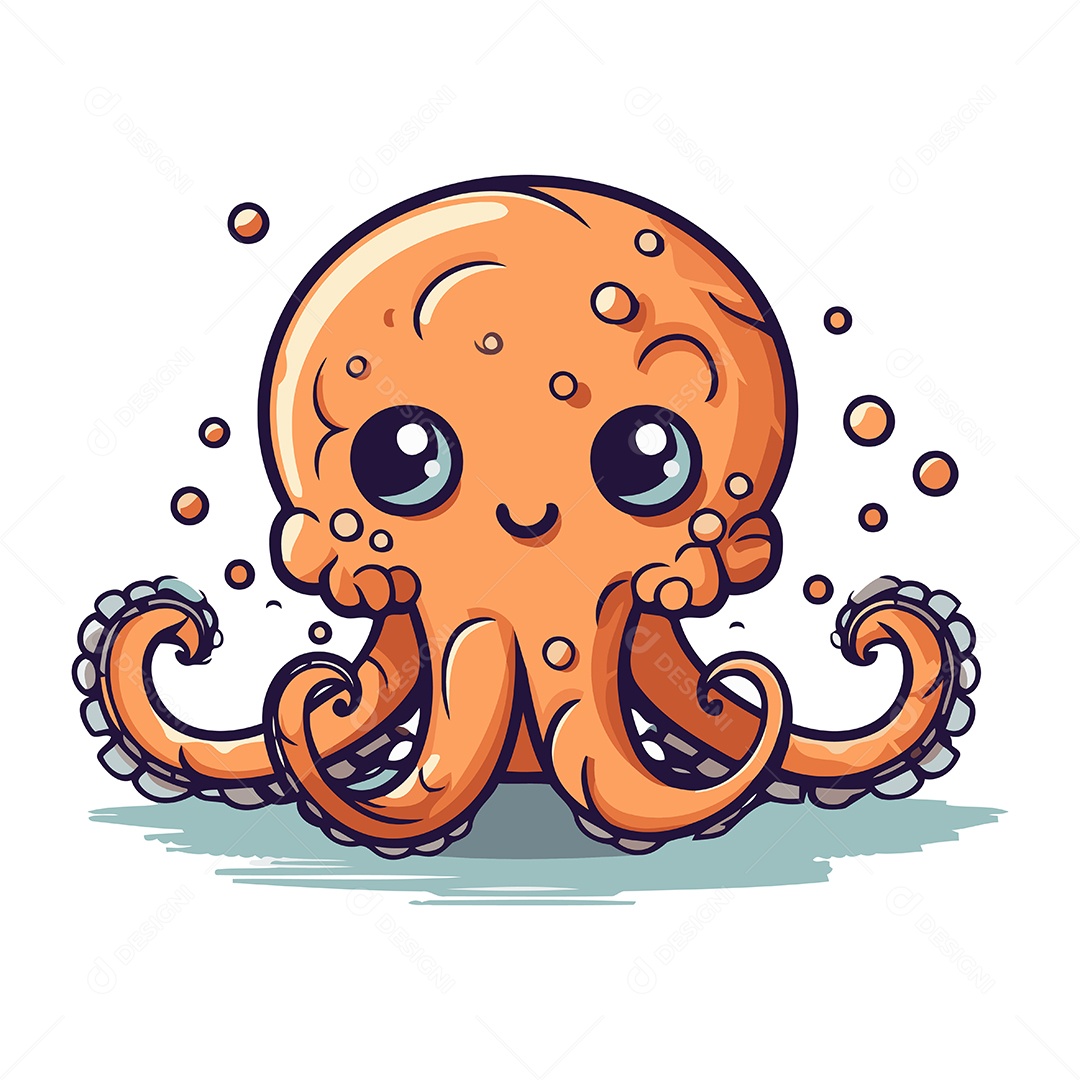 Polvo Bonito de Desenho Animado Ilustração Vetor EPS