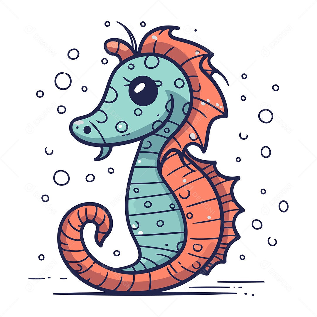 Cavalo Marinho Fofo de Desenho Animado Ilustração Vetor EPS