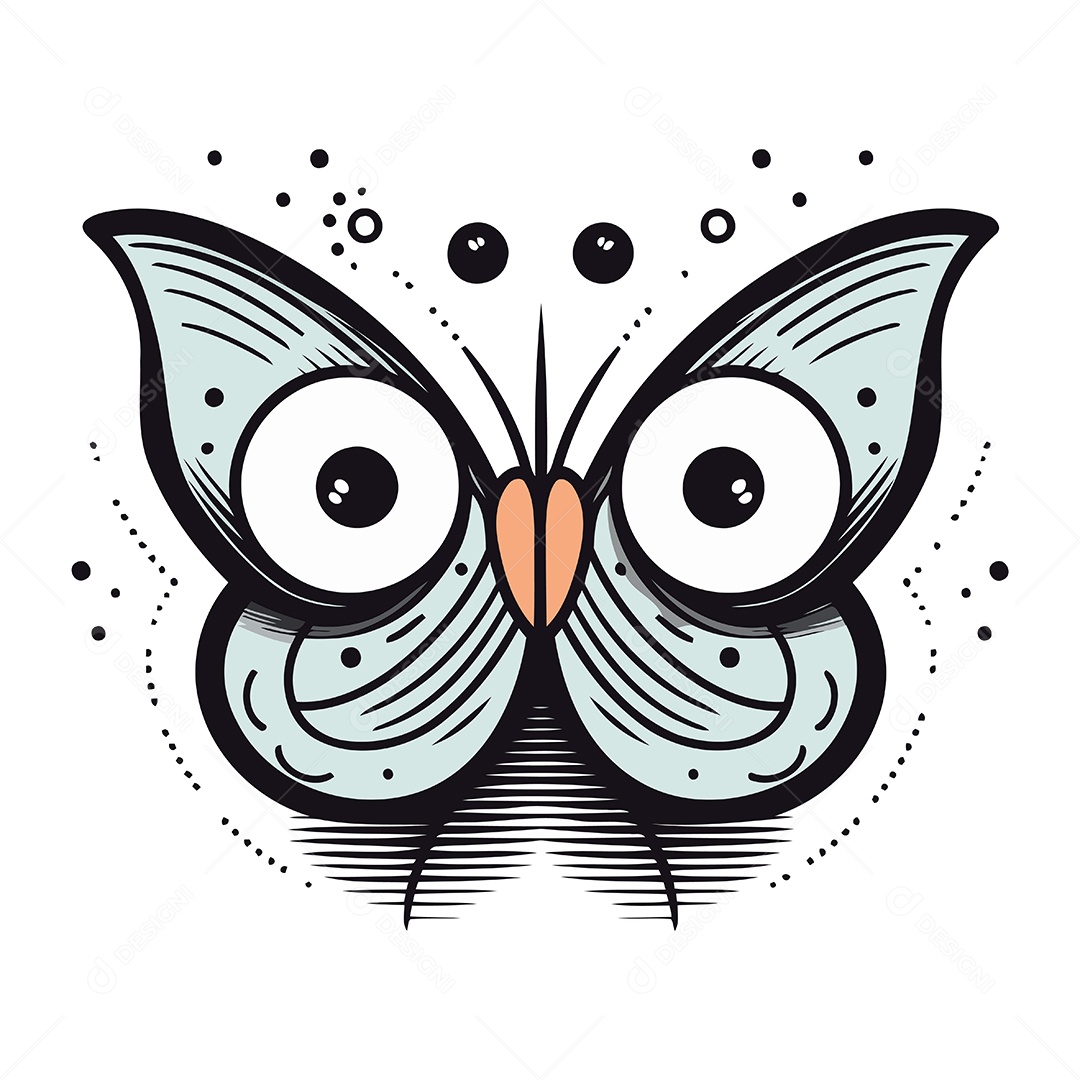 Borboleta com olho e asa de Desenho Animado Ilustração Vetor EPS