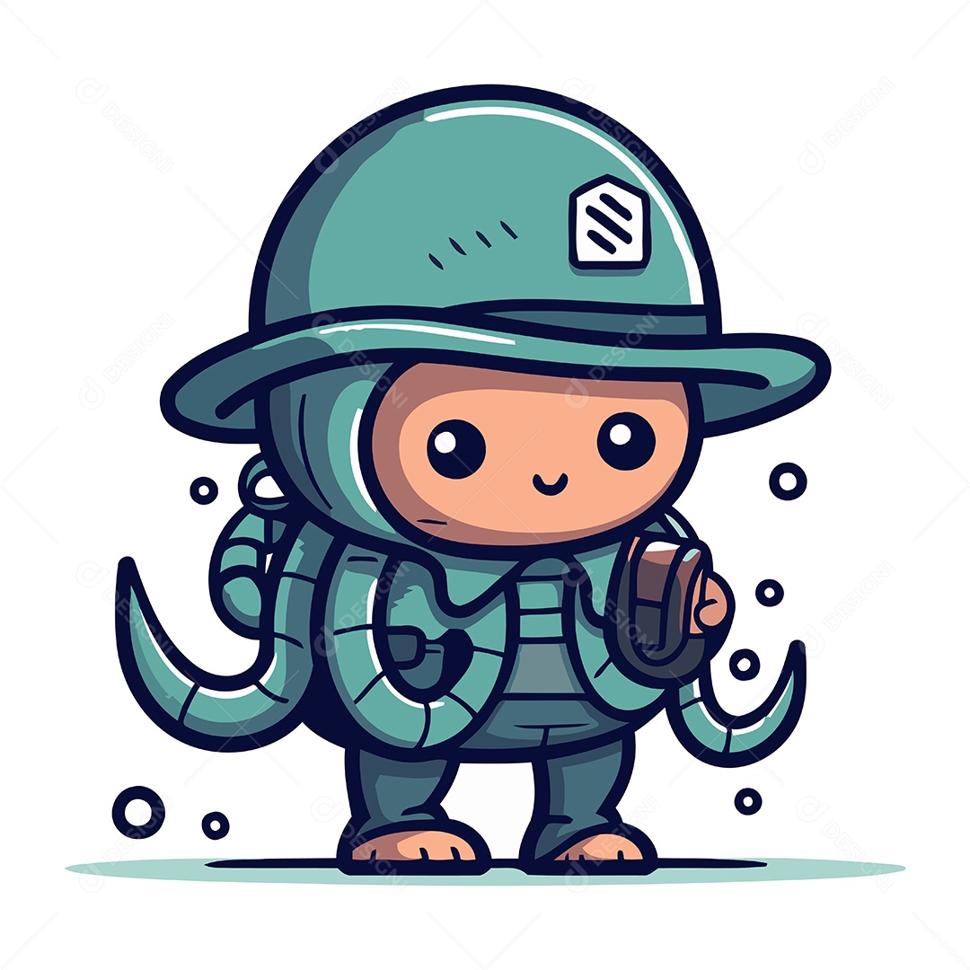 Personagem em um Uniforme Militar Verde de Desenho Animado Ilustração Vetor EPS
