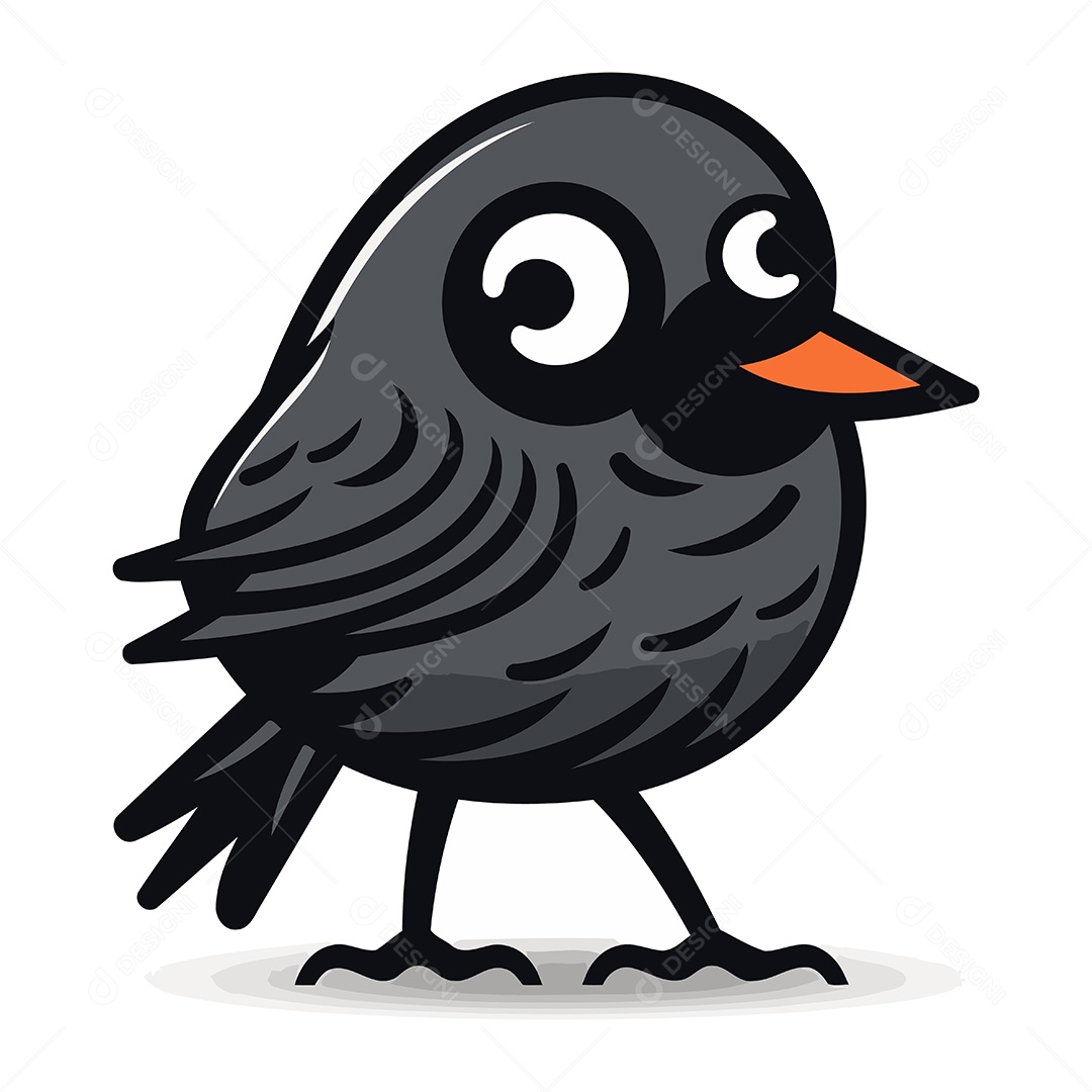 Pássaro Preto Bonito de Desenho Animado Ilustração Vetor EPS