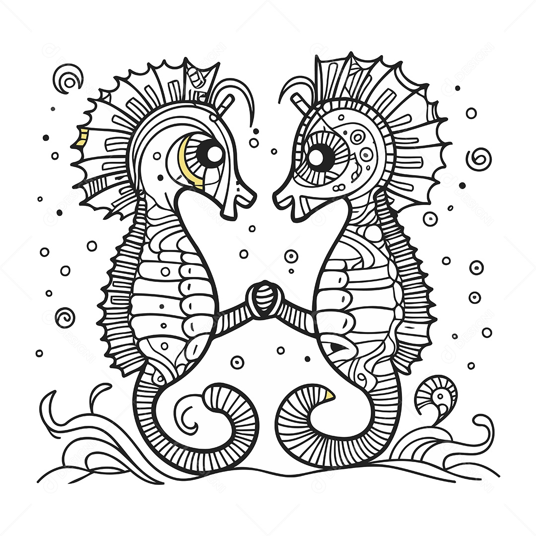 Dois Cavalos Marinhos de Desenho Animado Ilustração Vetor EPS