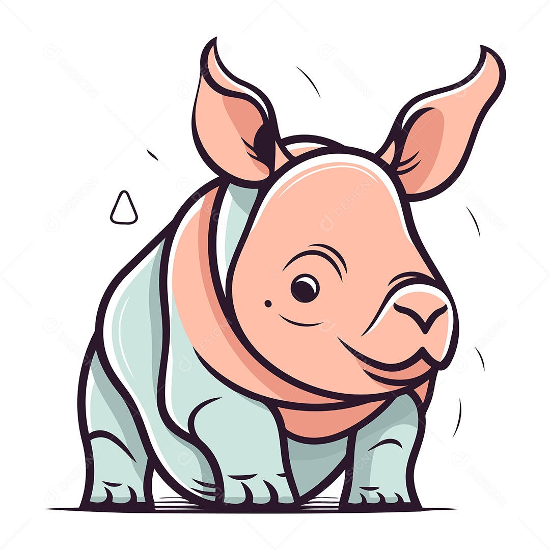 Rinoceronte Bonito de Desenho Animado Ilustração Vetor EPS