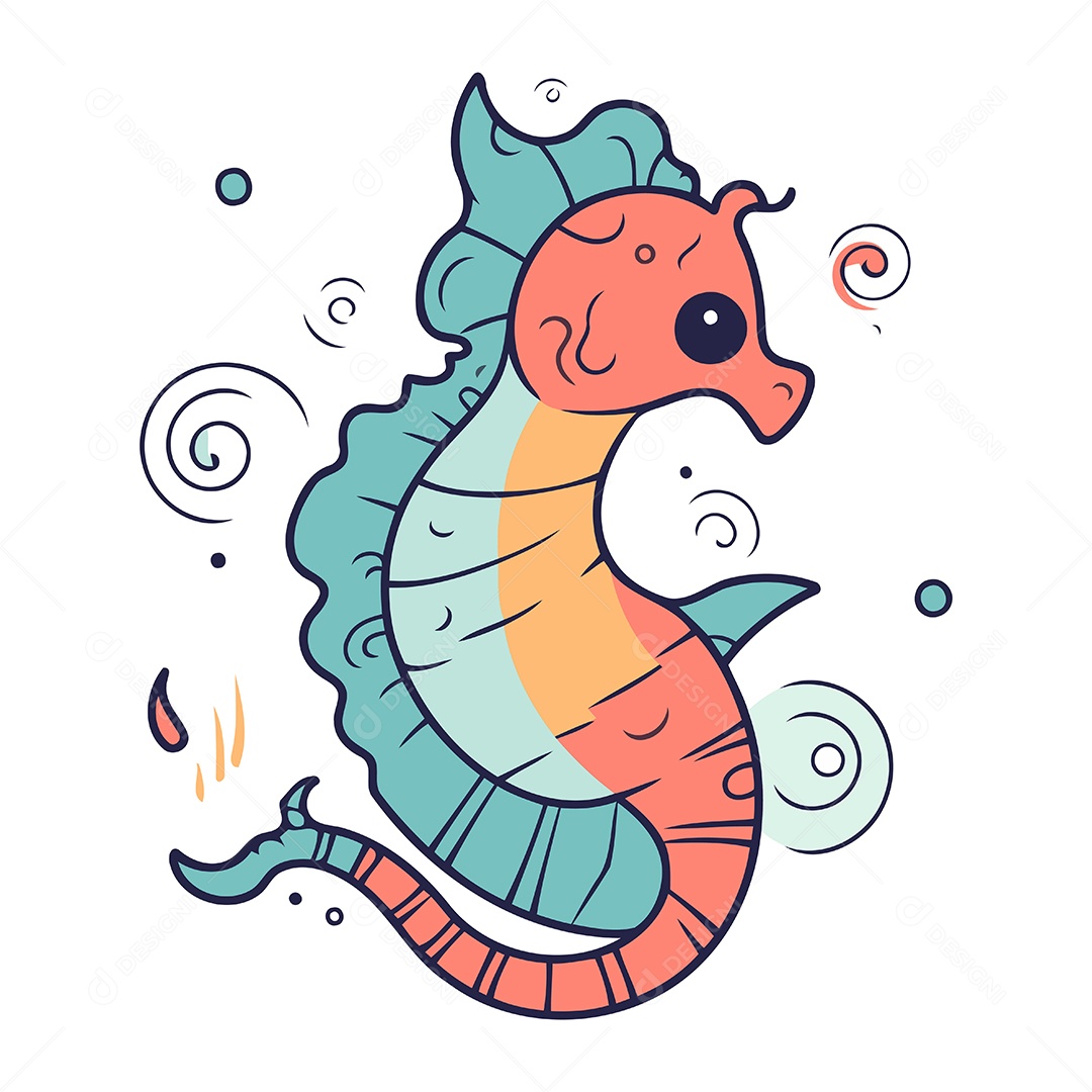 Cavalo Marinho Fofo de Desenho Animado Ilustração Vetor EPS