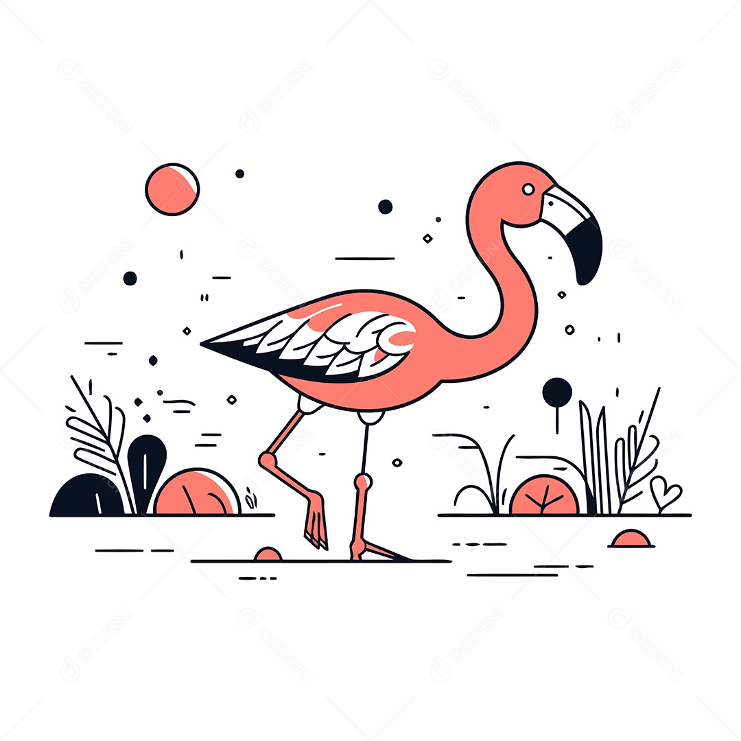 Flamingo de Desenho Animado Ilustração Vetor EPS