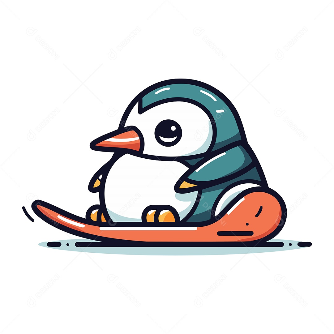 Pinguim Fofo em Esqui de Desenho Animado Ilustração Vetor EPS