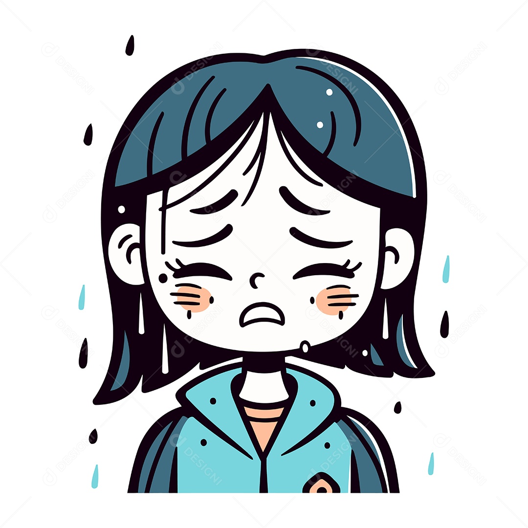 Menina Chorando na Chuva de Desenho Animado Ilustração Vetor EPS