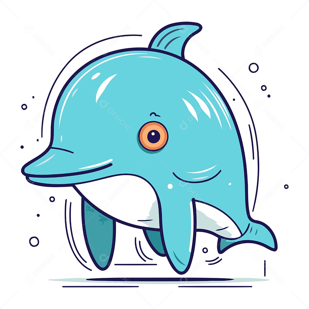 Golfinho Bonito de Desenho Animado Ilustração Vetor EPS