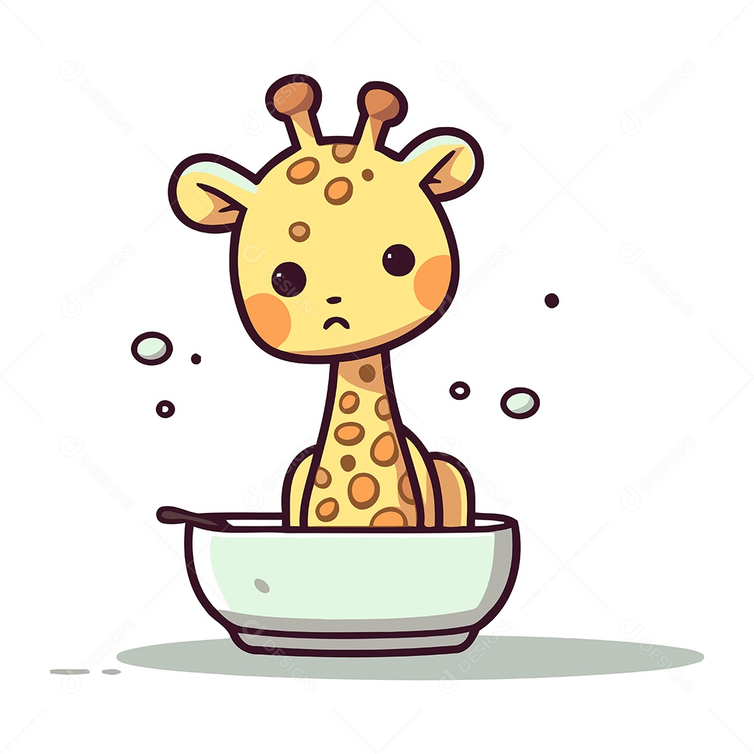 Girafa Fofa em Tigela de Desenho Animado Ilustração Vetor EPS