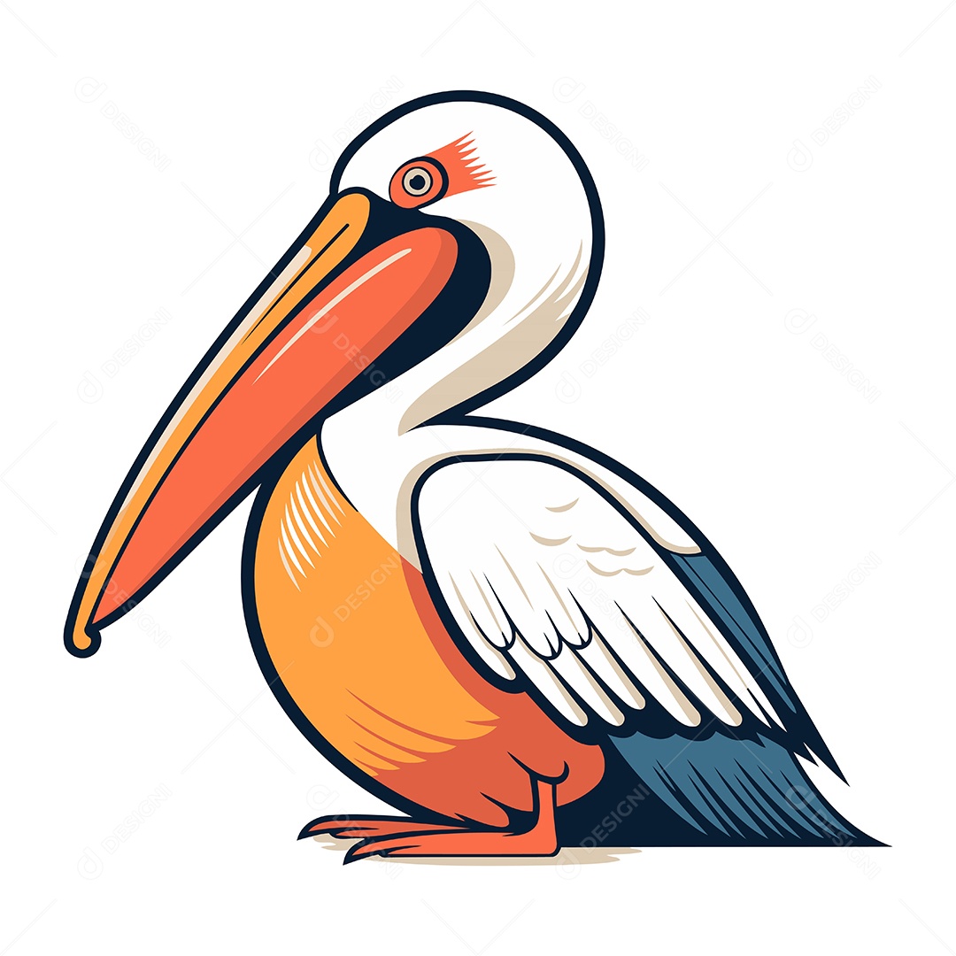 Pelicano de Desenho Animado Ilustração Vetor EPS