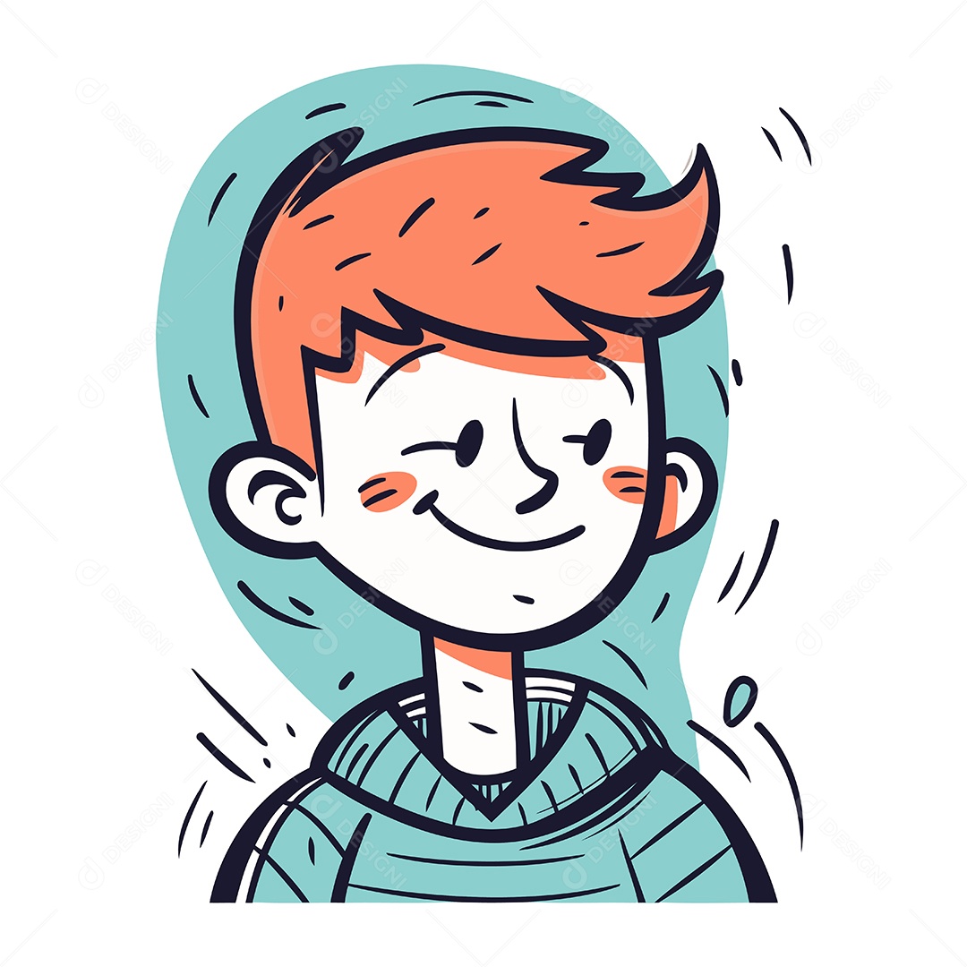 Menino Sorridente Fofo de Desenho Animado Ilustração Vetor EPS