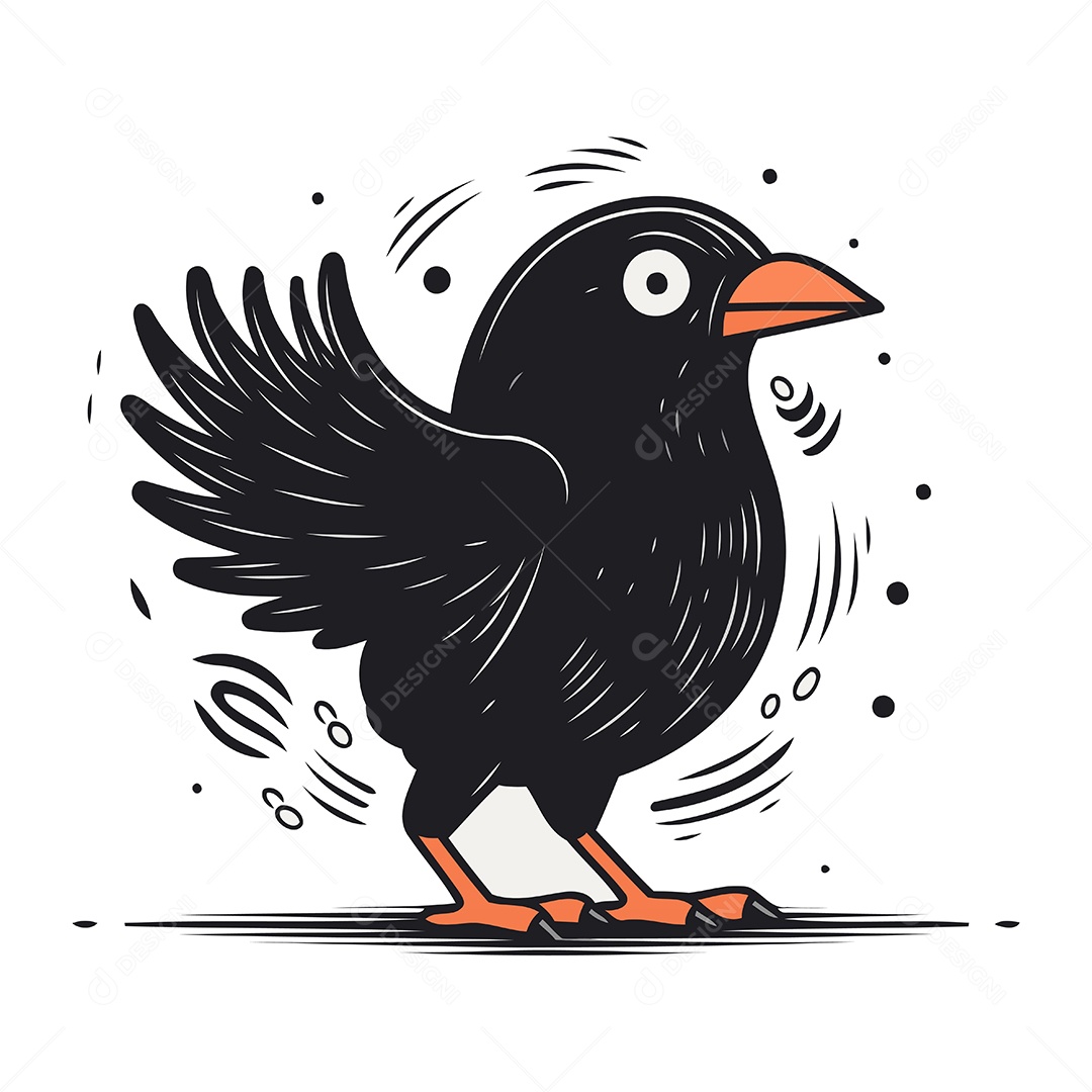 Corvo Preto Fofo de Desenho Animado Ilustração Vetor EPS
