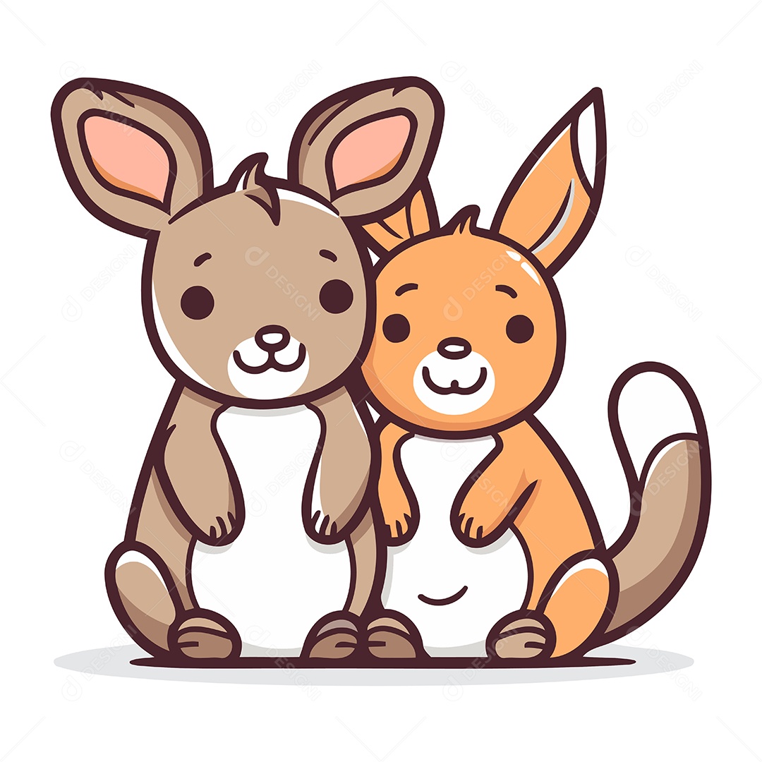 Cangurus Fofos de Desenho Animado Ilustração Vetor EPS