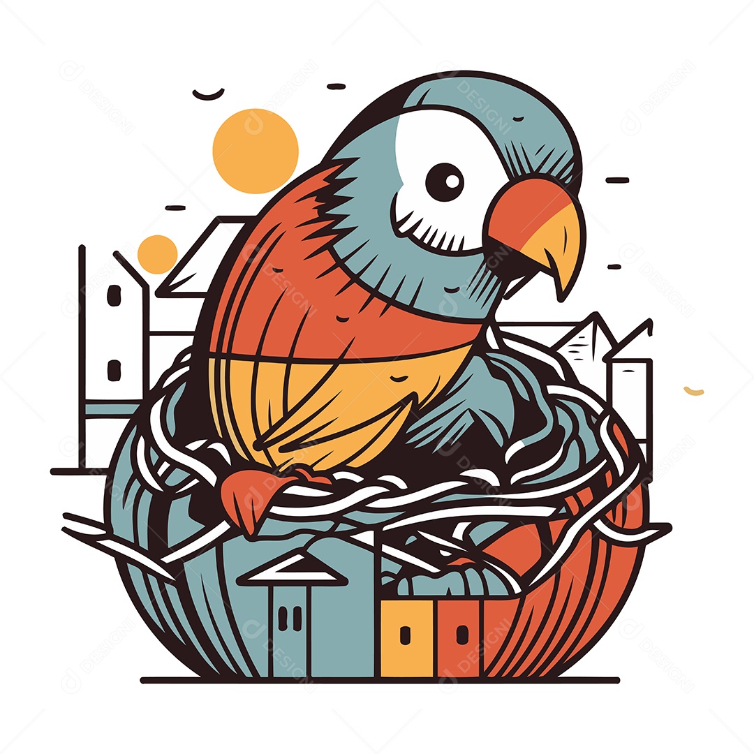 Papagaio Fofo de Desenho Animado Ilustração Vetor EPS