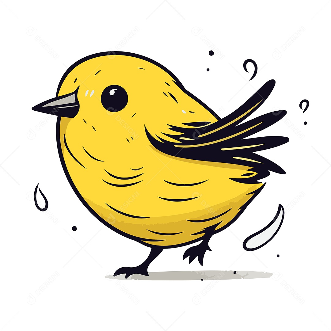 Passarinho Amarelo Bonitinho de Desenho Animado Ilustração Vetor EPS