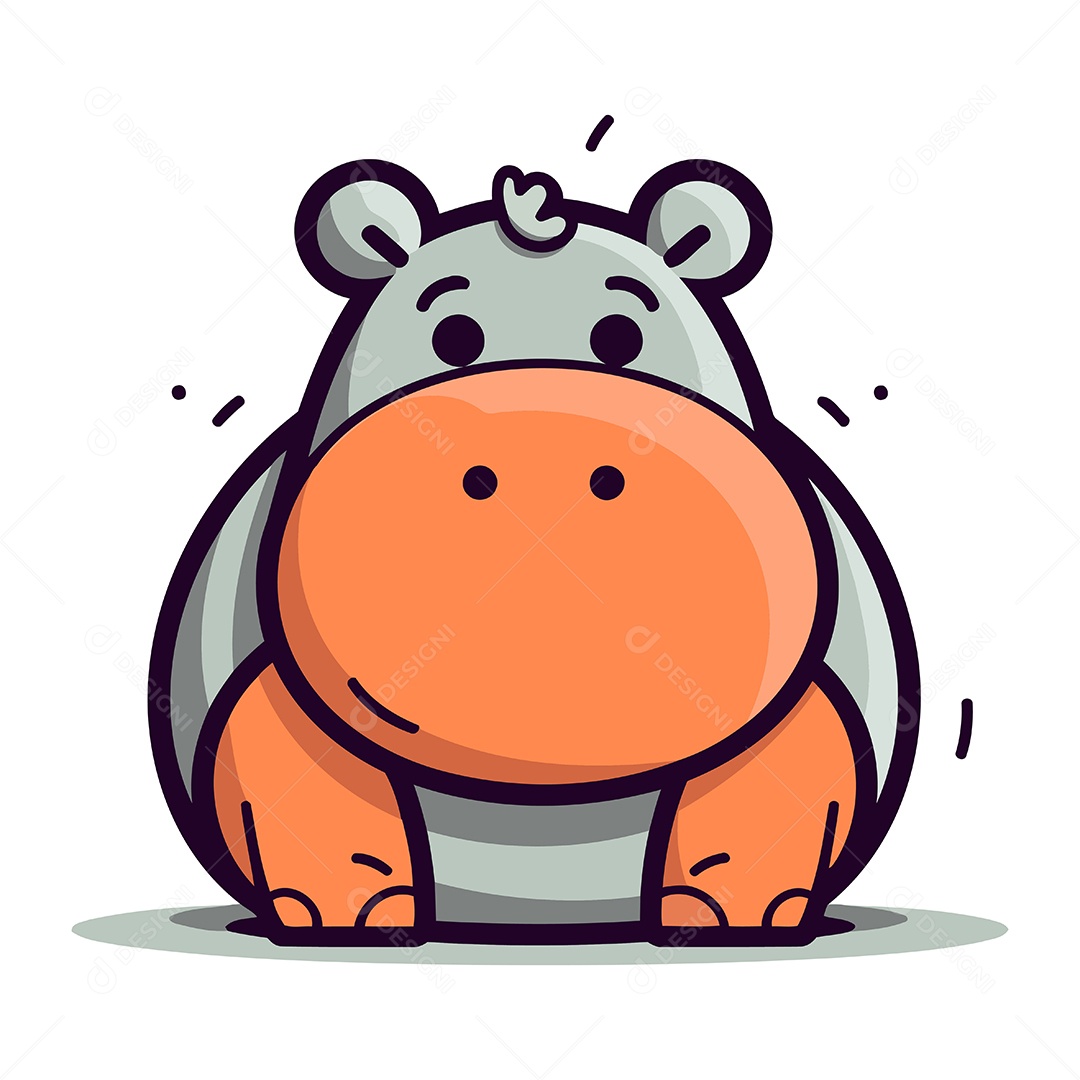 Hipopótamo Fofo de Desenho Animado Ilustração Vetor EPS