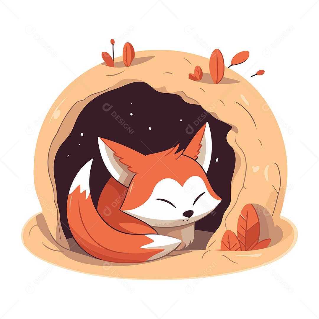 Raposa Fofa de Desenho Animado Ilustração Vetor EPS