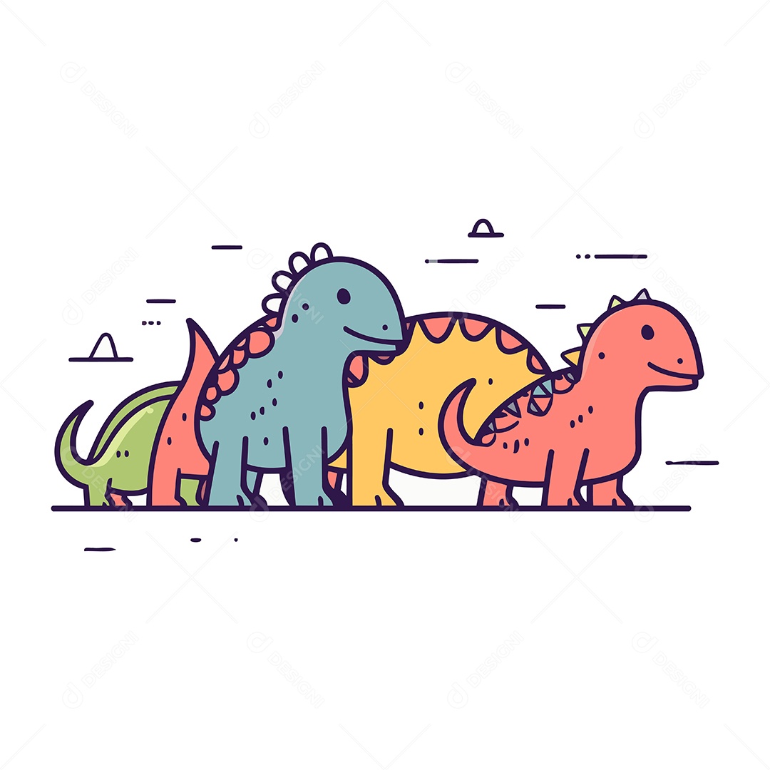 Dinossauros Fofos de Desenho Animado Ilustração Vetor EPS