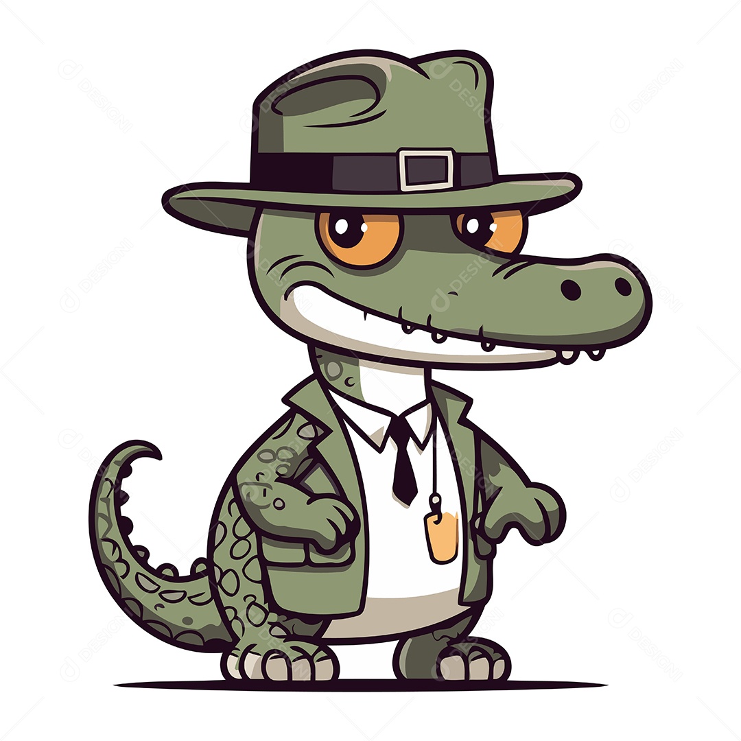 Crocodilo em um Chapéu de Desenho Animado Ilustração Vetor EPS