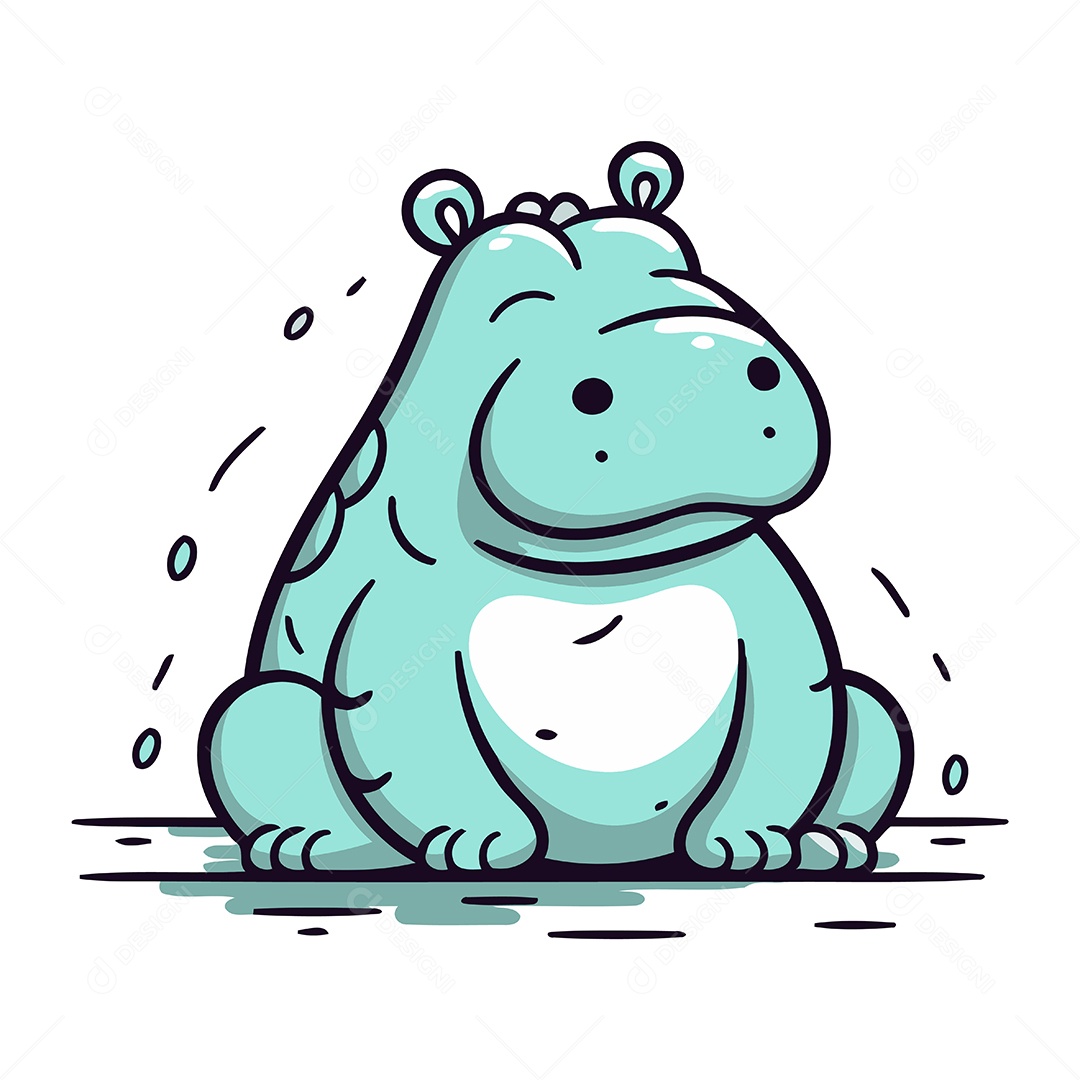 Hipopótamo Fofo de Desenho Animado Ilustração Vetor EPS