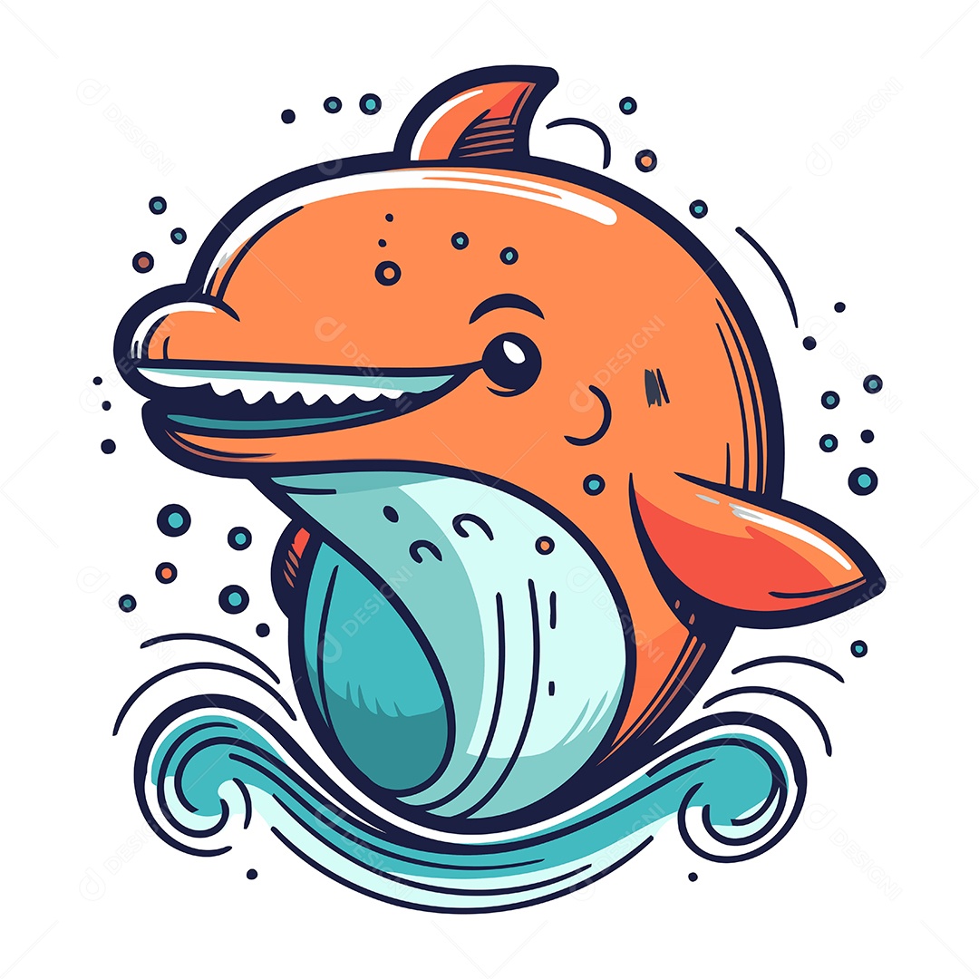 Golfinho Bonito de Desenho Animado Ilustração Vetor EPS