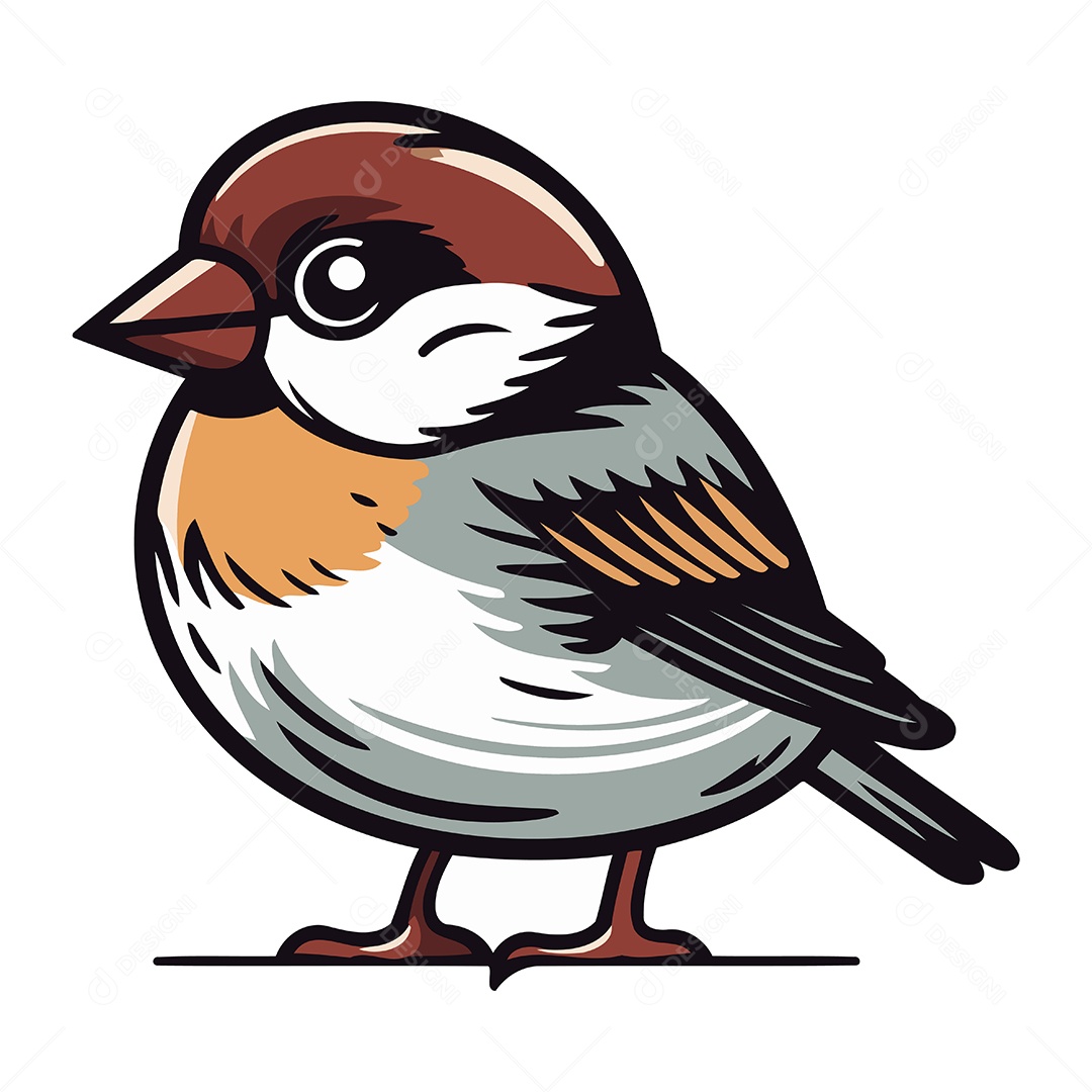 Pássaro Pardal de Desenho Animado Ilustração Vetor EPS
