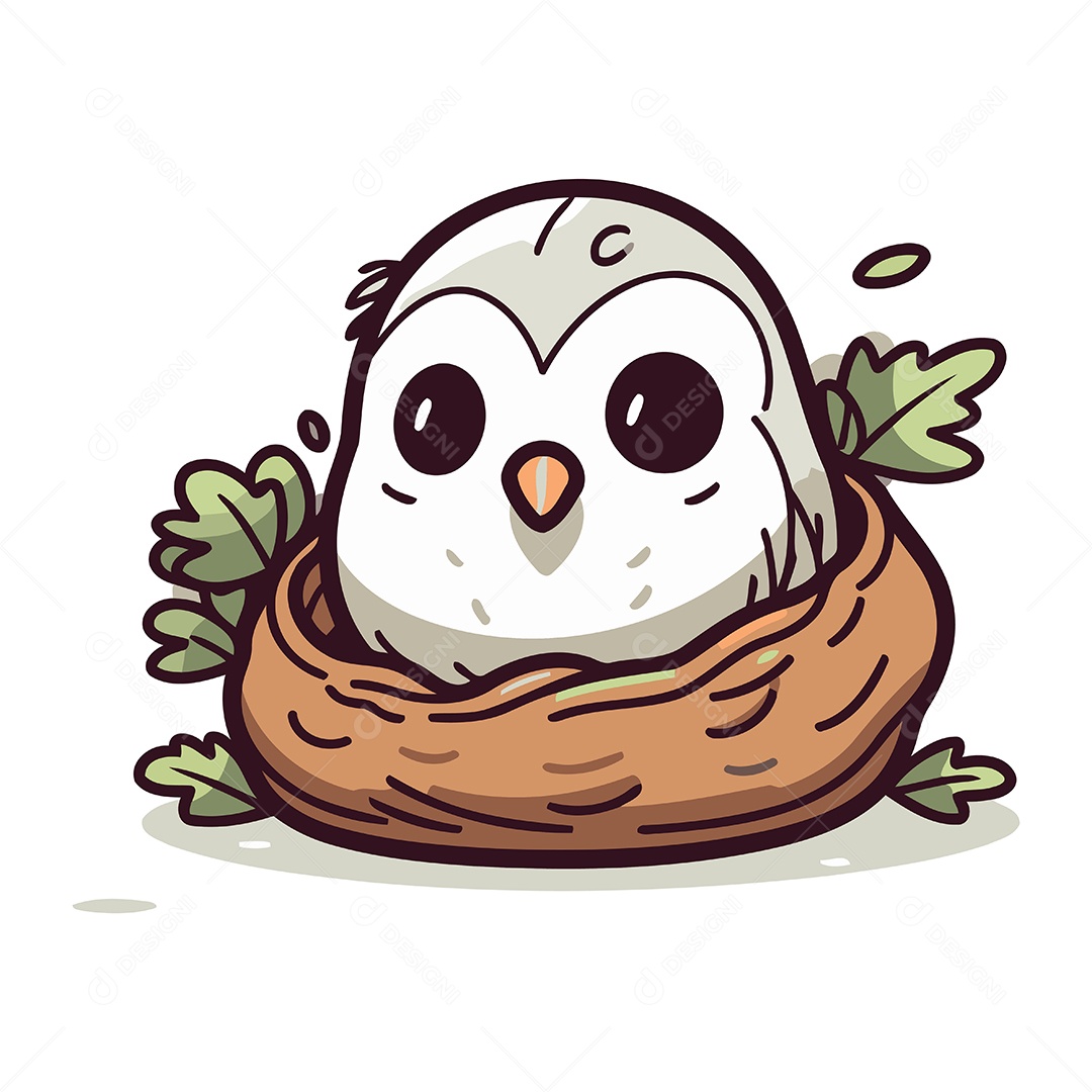 Coruja Fofa em um Ninho de Desenho Animado Ilustração Vetor EPS